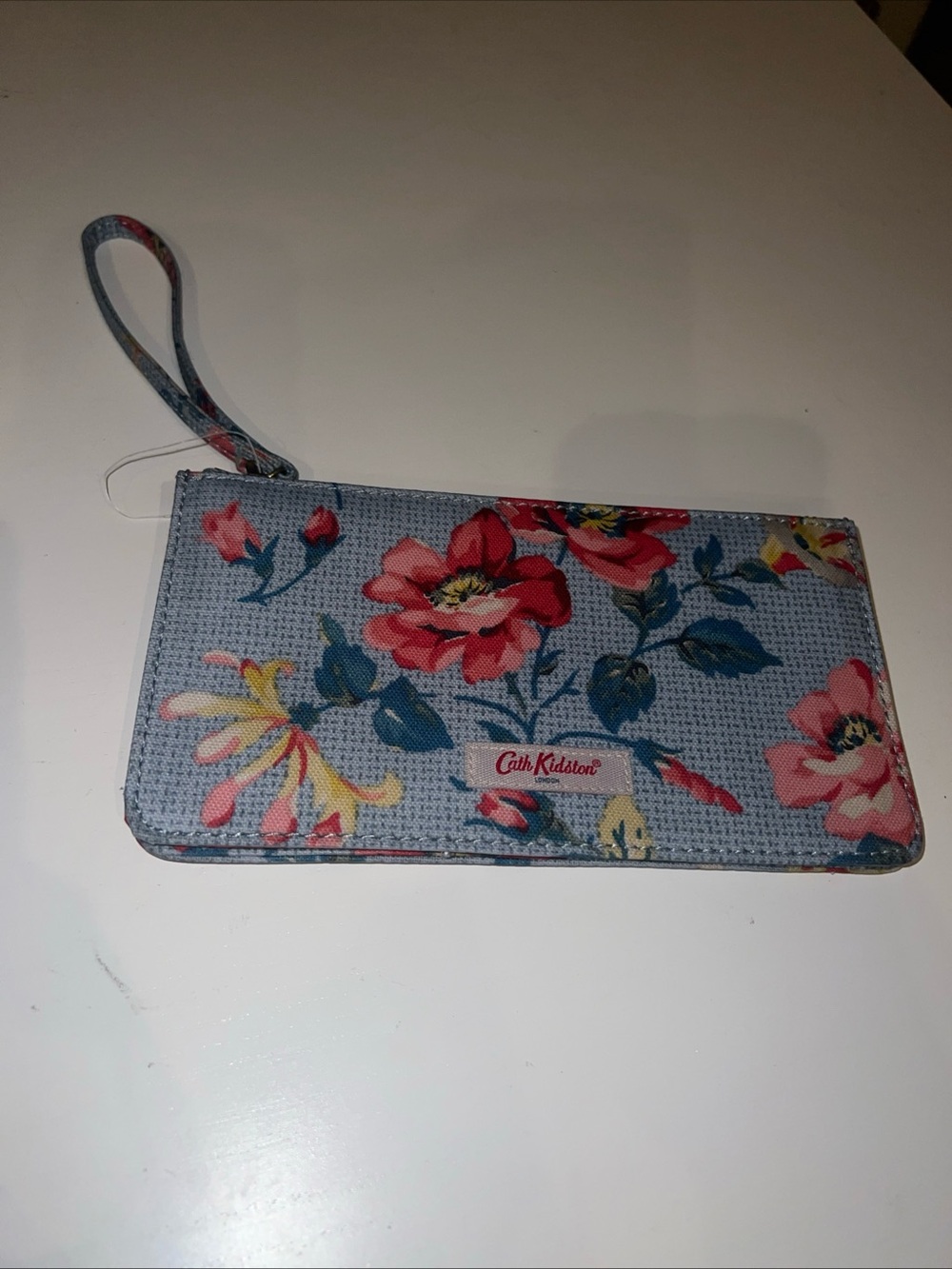 Cath Kidston Light Blue Floral Wristlet with Pink and Yellow Bloom new